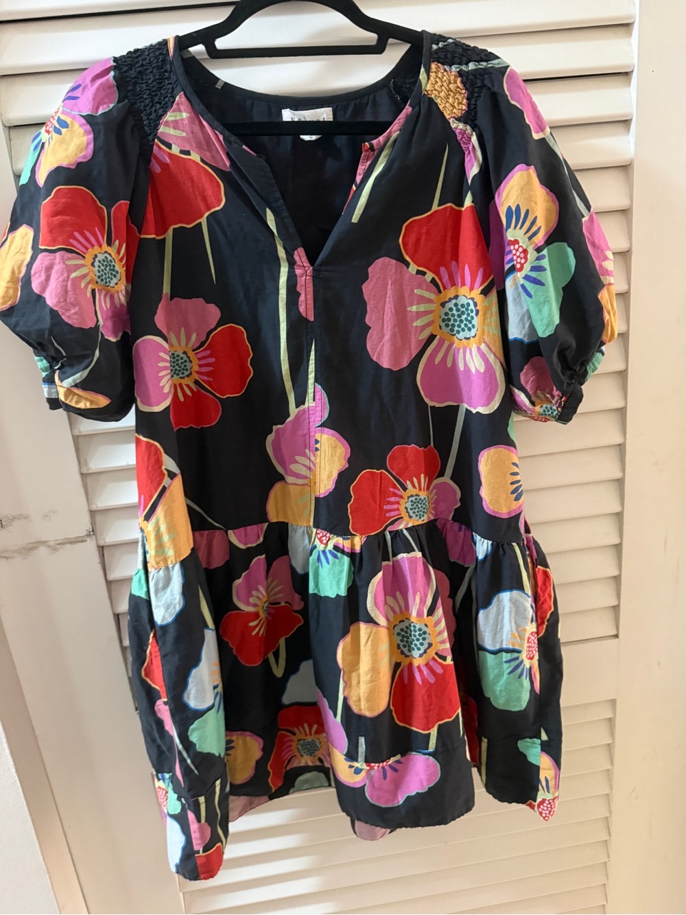 Black Floral Babydoll Tunic Top - Multicolor Poppy Print